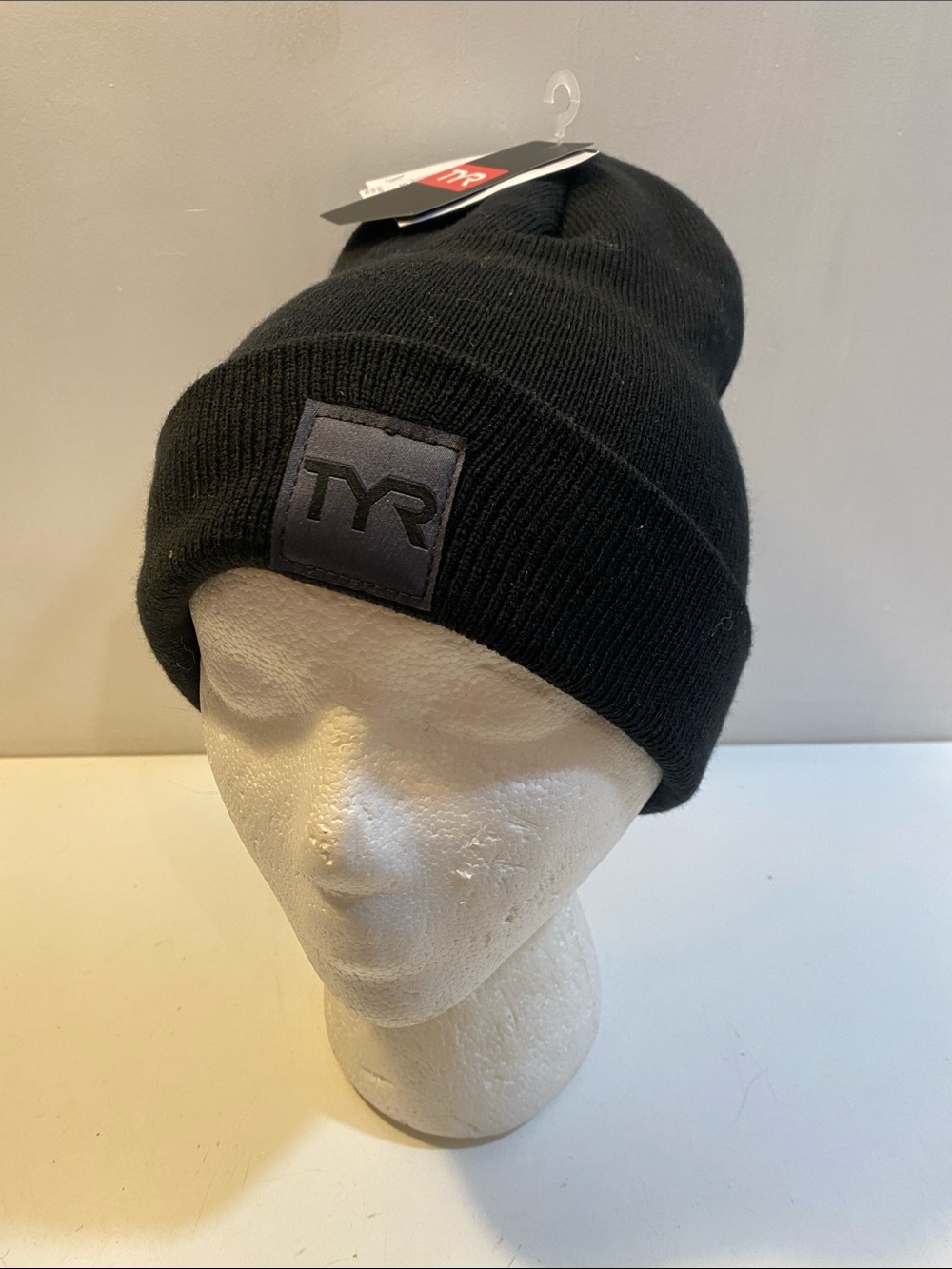 TYR Black Cuffed Knit Beanie  made in USA NWT